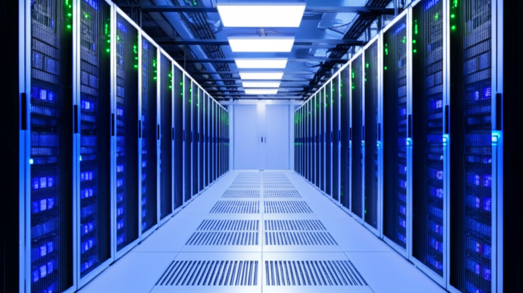 Modern server room with high-performance web hosting infrastructure for eCommerce websites